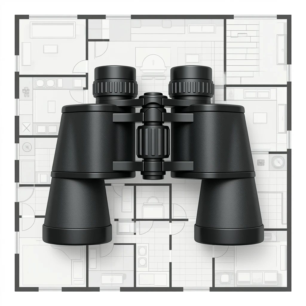Binoculars on house floor plan emoji