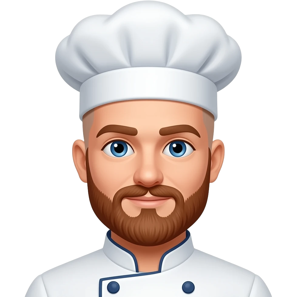 Blue eyes man with bald head and red beard And a chef hat emoji