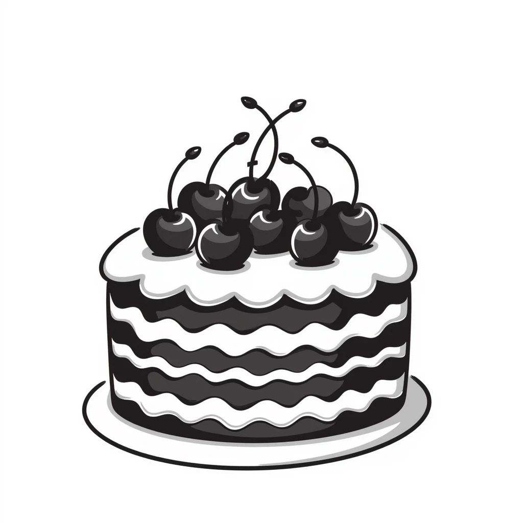 Hand-drawn whole chocolate cake with cherries on top emoji