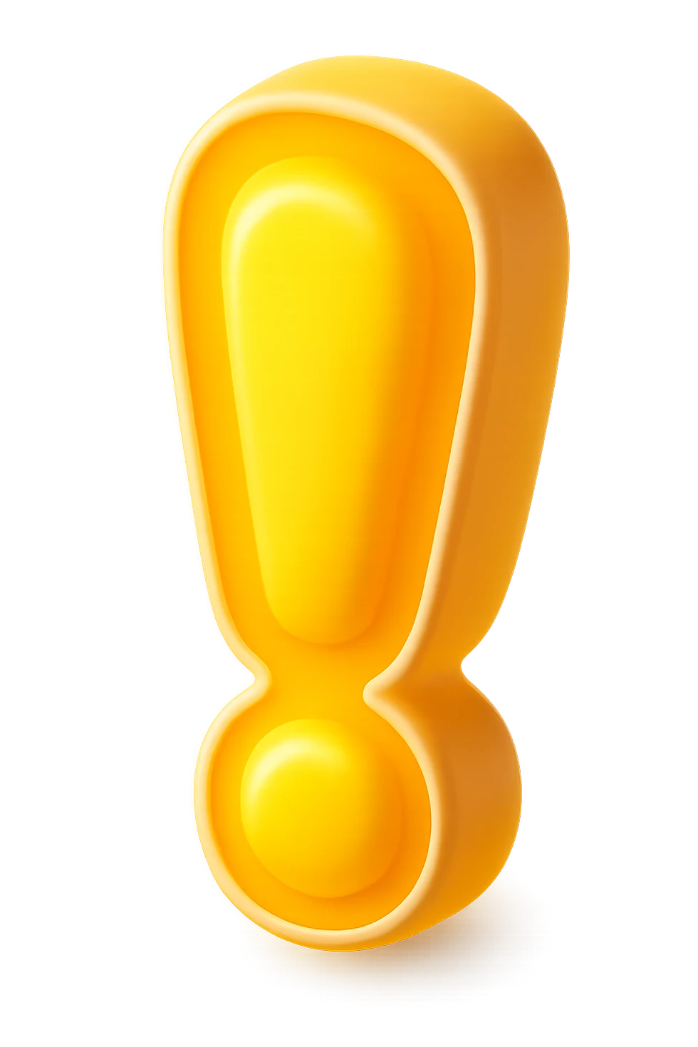 Recreate the glowing yellow exclamation mark icon in the same 3d yellow style, approximately 800 pixels tall. Keep the glow, color, and shape as close to the original as possible, with a transparent background. emoji