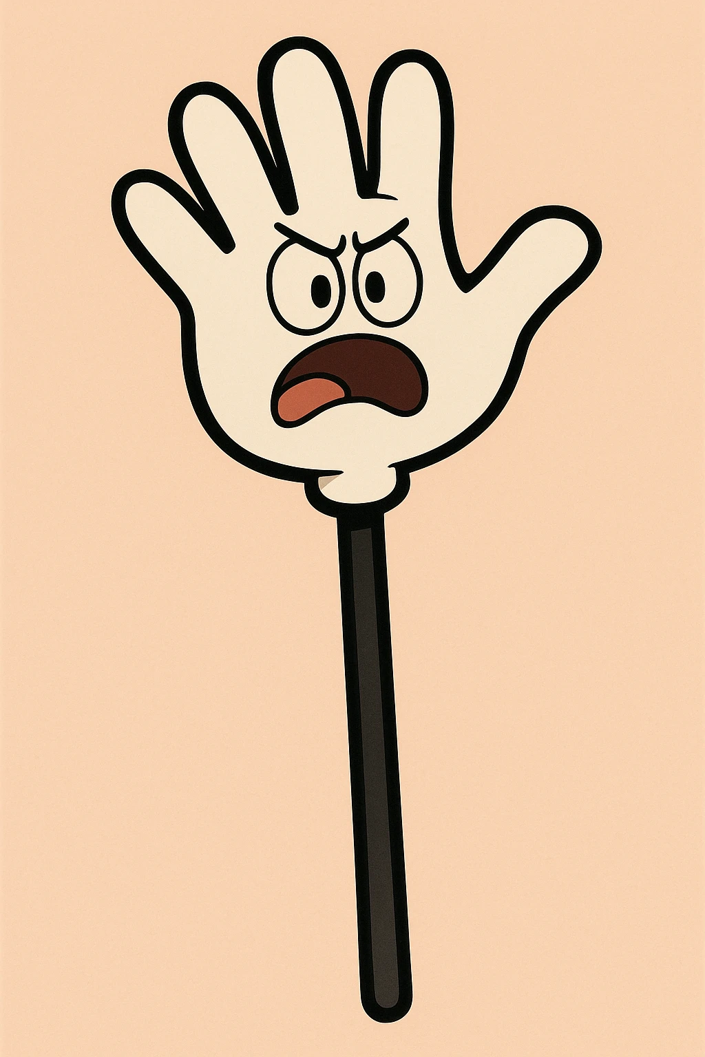 cartoon slap hand, white color, black stick, bold black border emoji