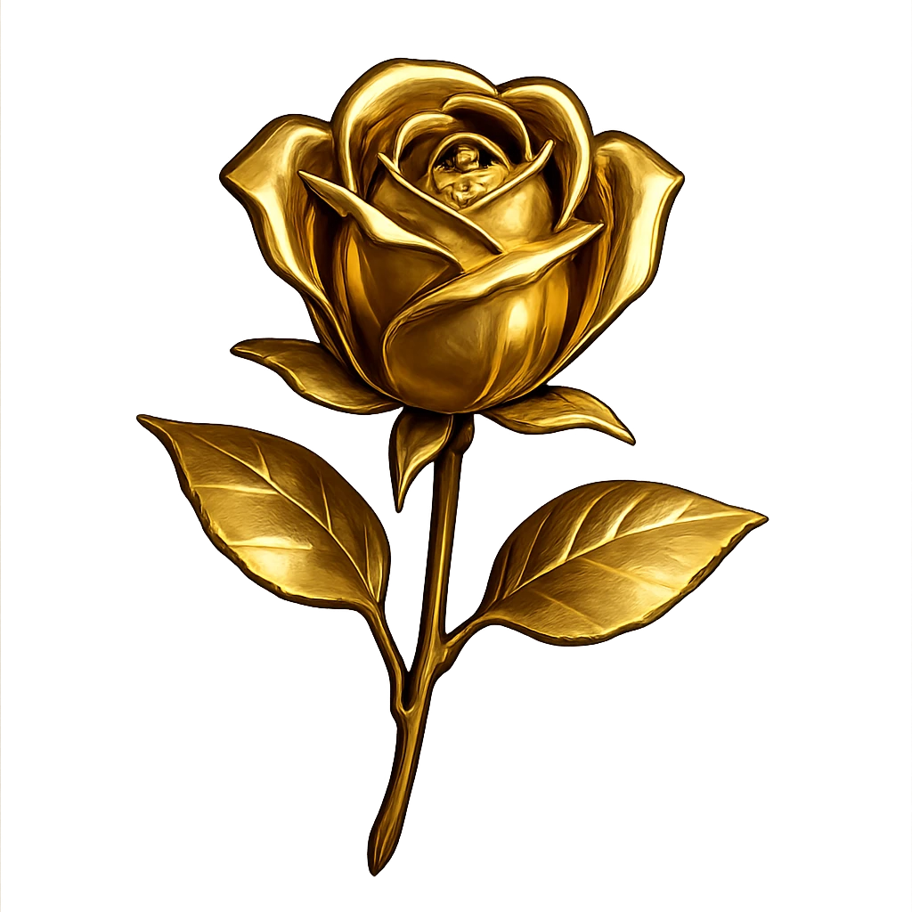 gold rose, stylized, shiny, metallic, minimal background emoji
