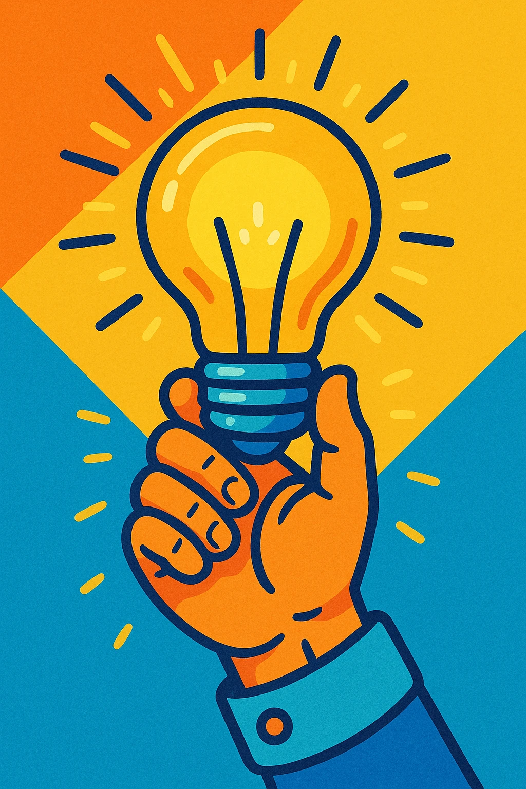 a hand holding a glowing lightbulb, symbolizing creation, vibrant toon style emoji