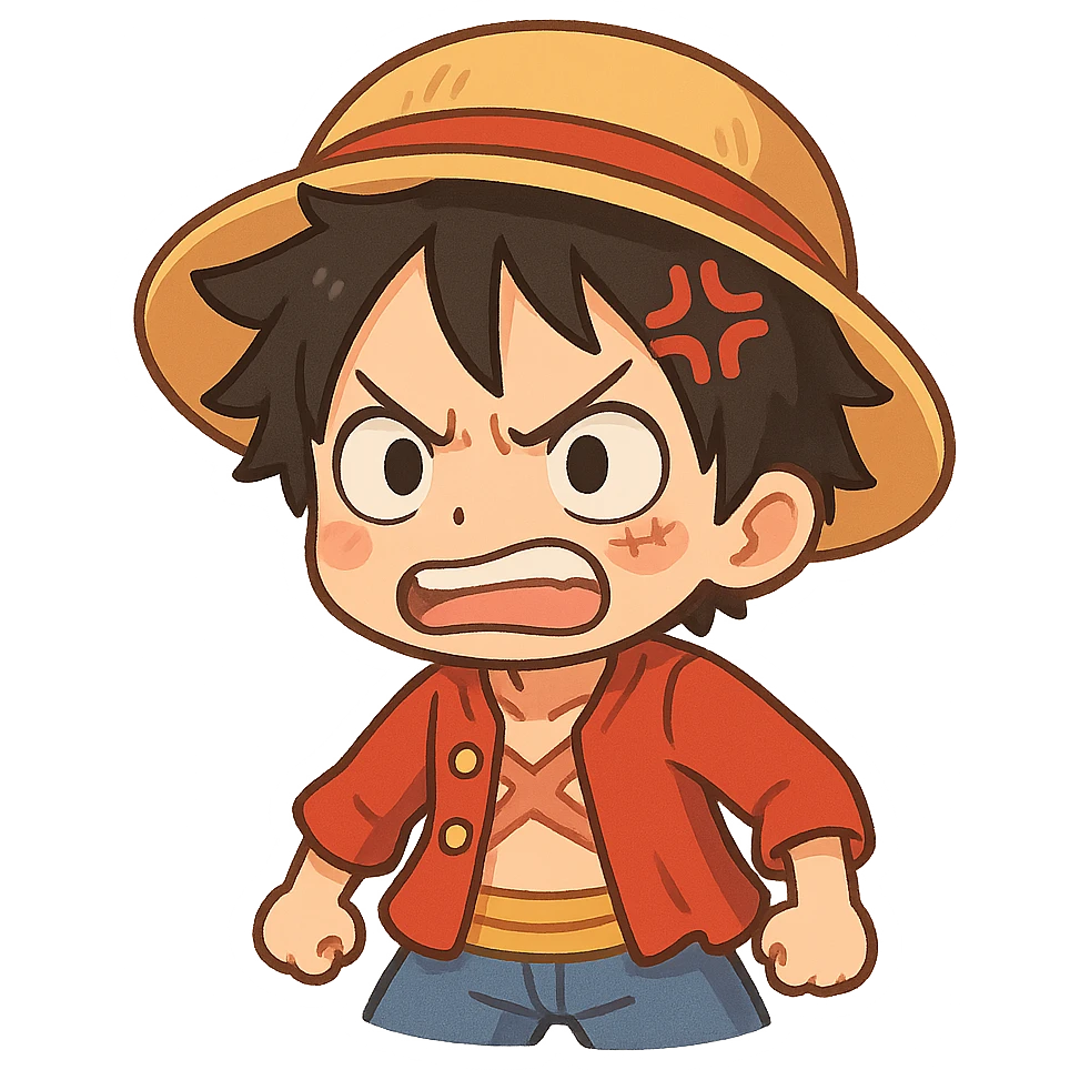 Luffy from One Piece, angry, cartoon chibi style emoji