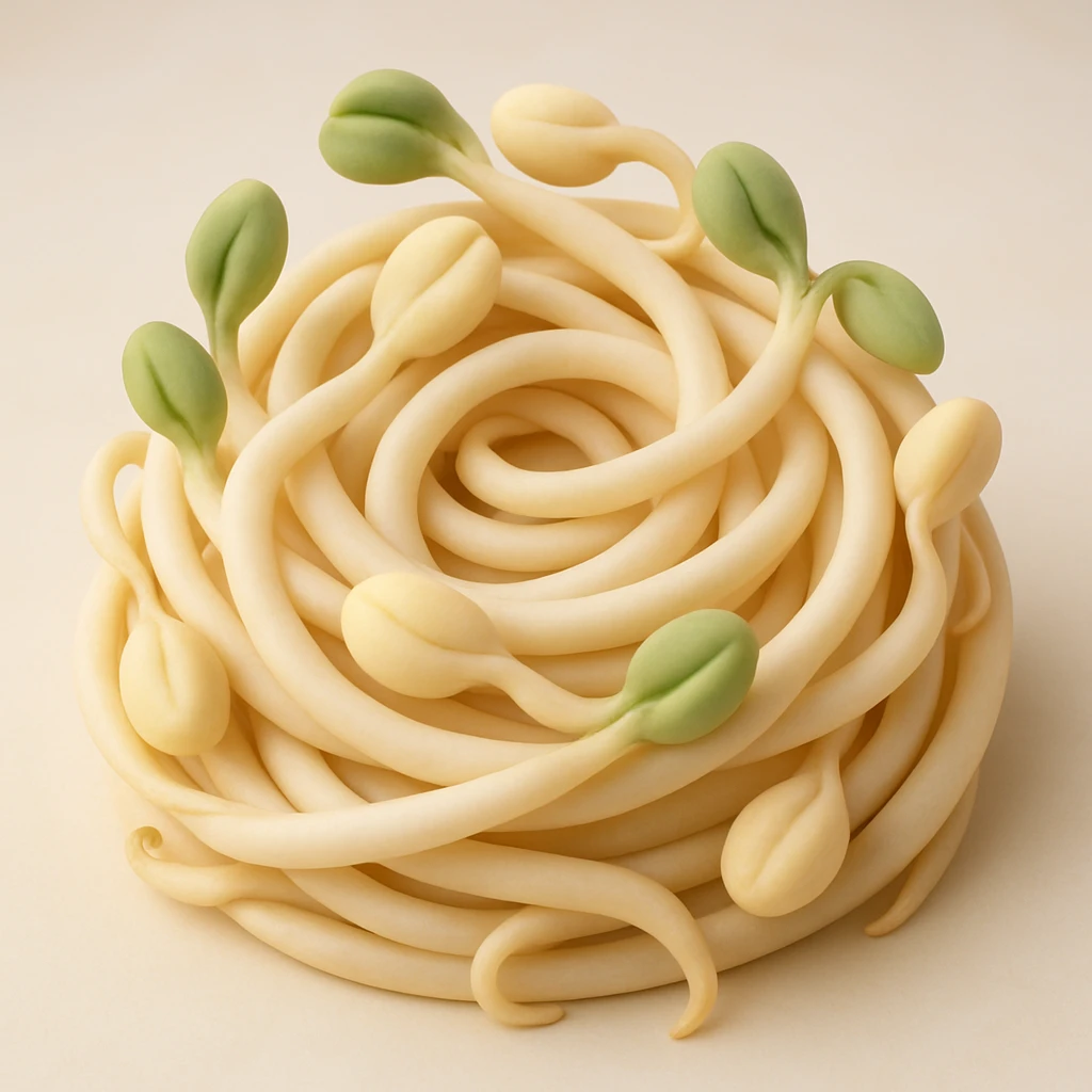 bean sprouts arranged in a swirl, fondant cake art style, pastel tones, no text emoji