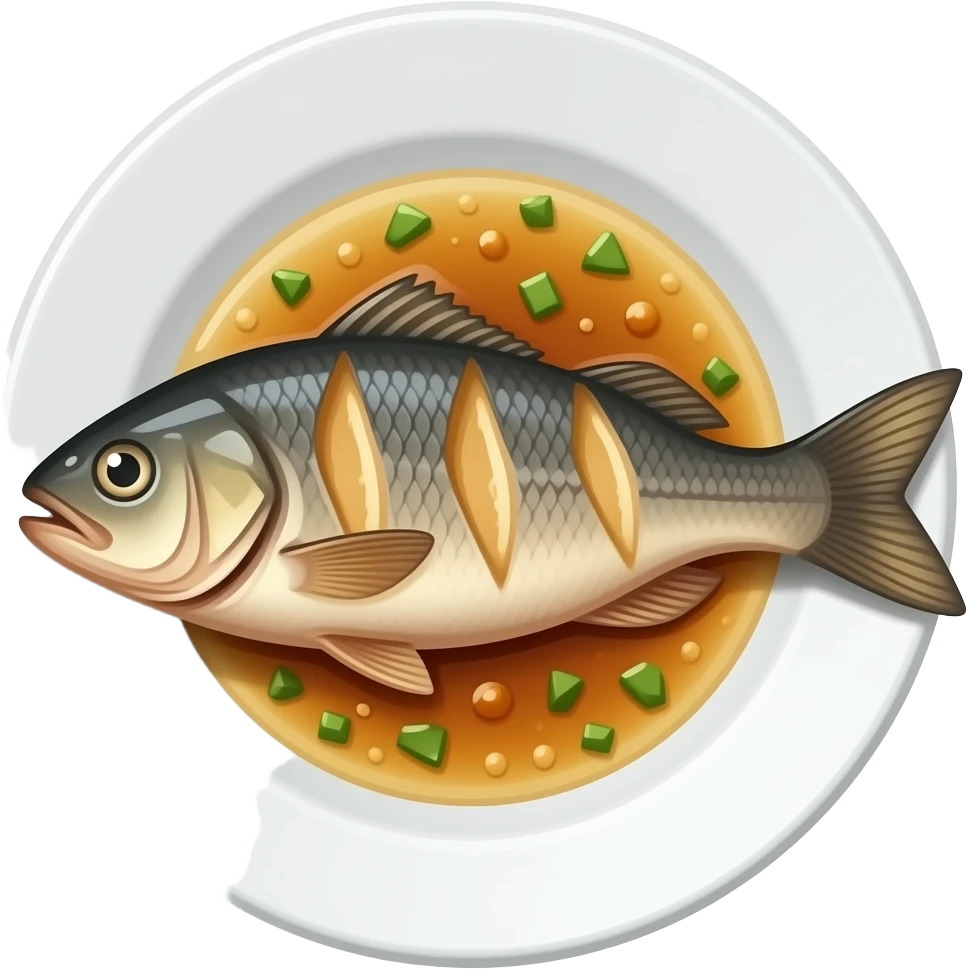 cooked fish on top of a plate emoji
