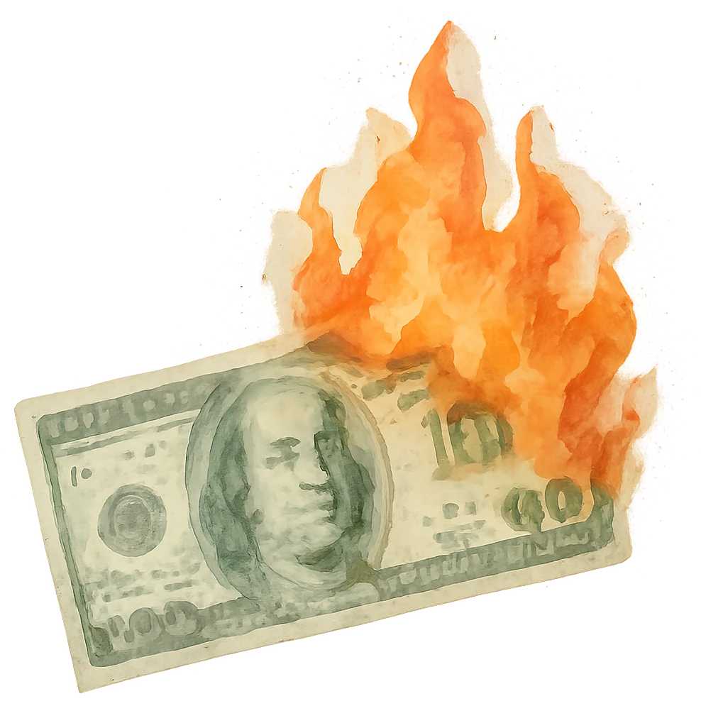 watercolor style money fire emoji