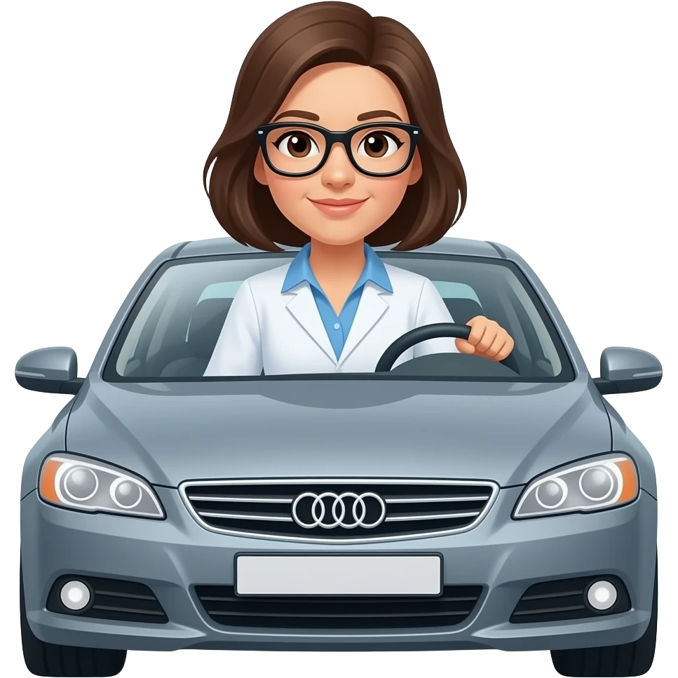 Scientist with white  blouse riding car emoji