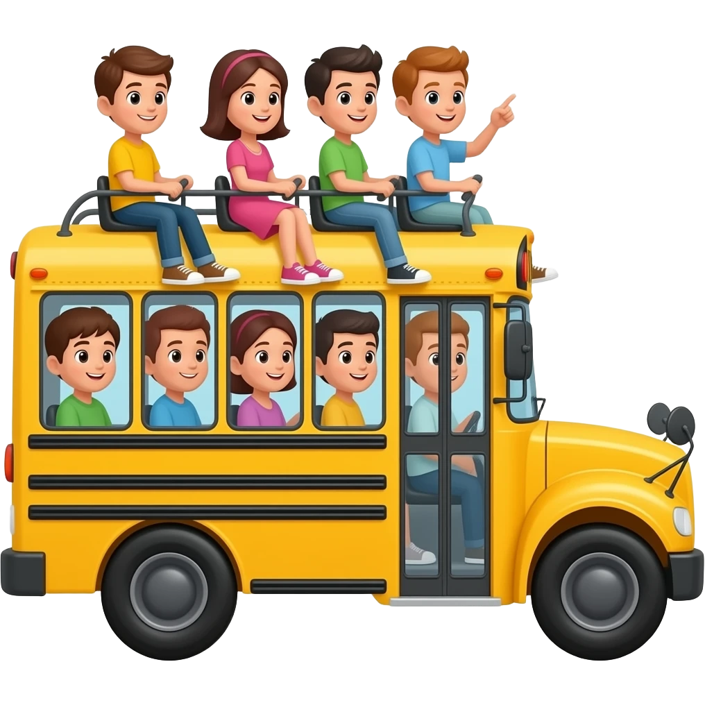 👩🏻‍🦱👨🏻‍🦰👩🏾‍🦱👨🏻‍✈️riding on the 🏫🚌 emoji