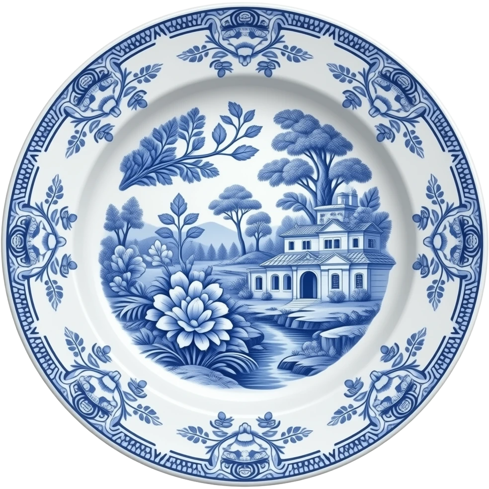 Churchill blue willow china pattern plate emoji