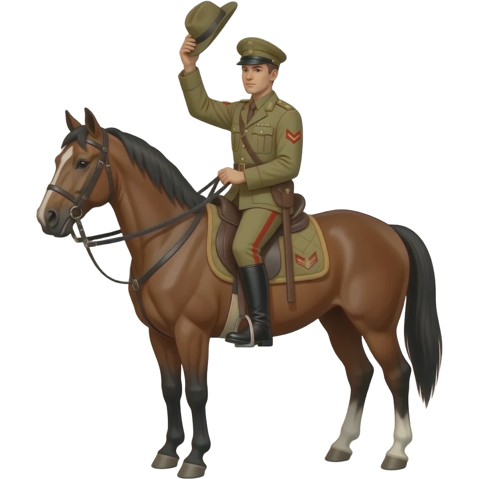 vintage soldier in a horse holding high one hat emoji