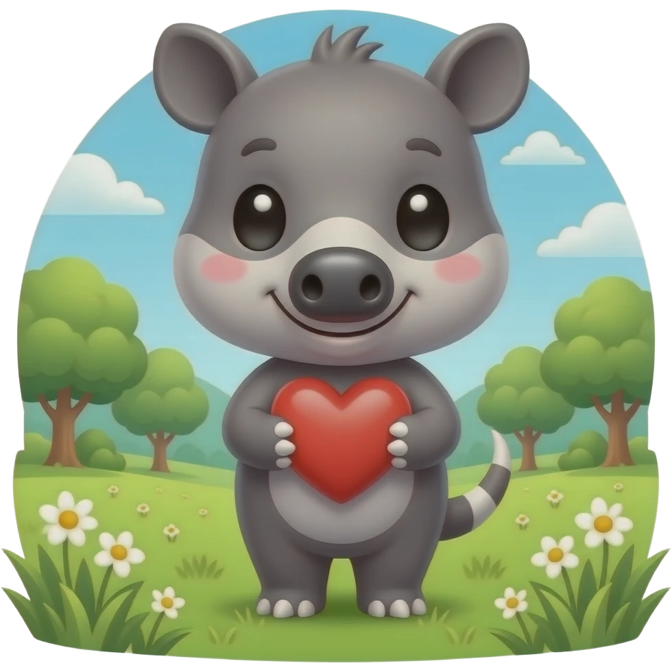 A cute tapir holding a heart emoji