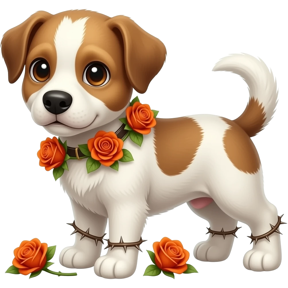 Puppy with orange roses and thorns emoji