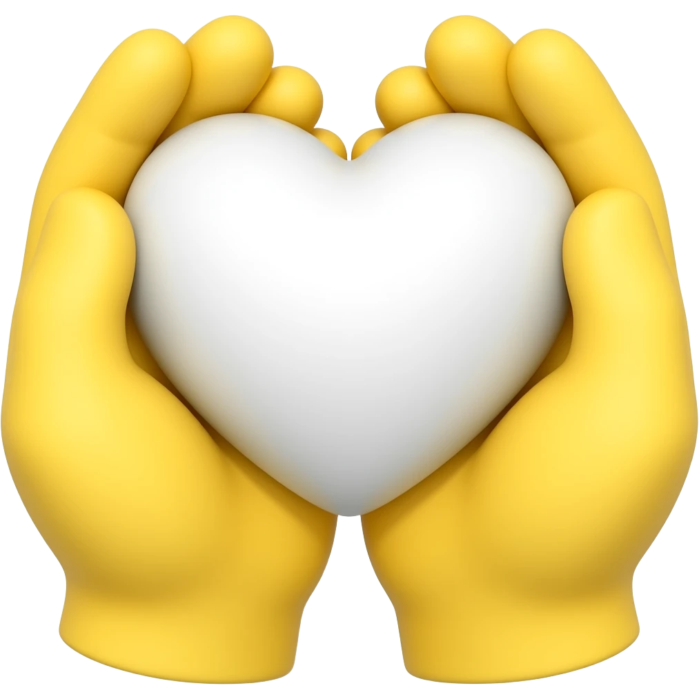 small white heart held in bright yellow hands emoji