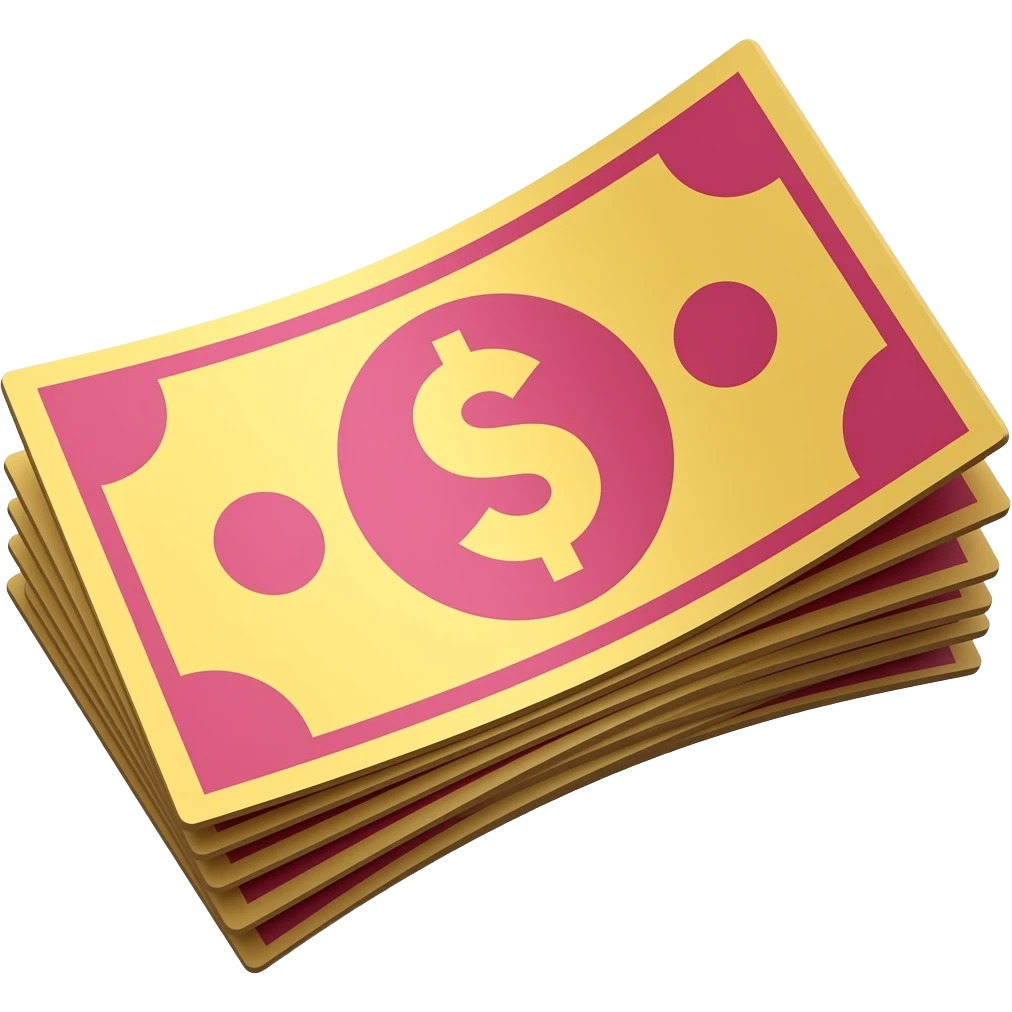 dinero en amarillo y fuscia dolares emoji