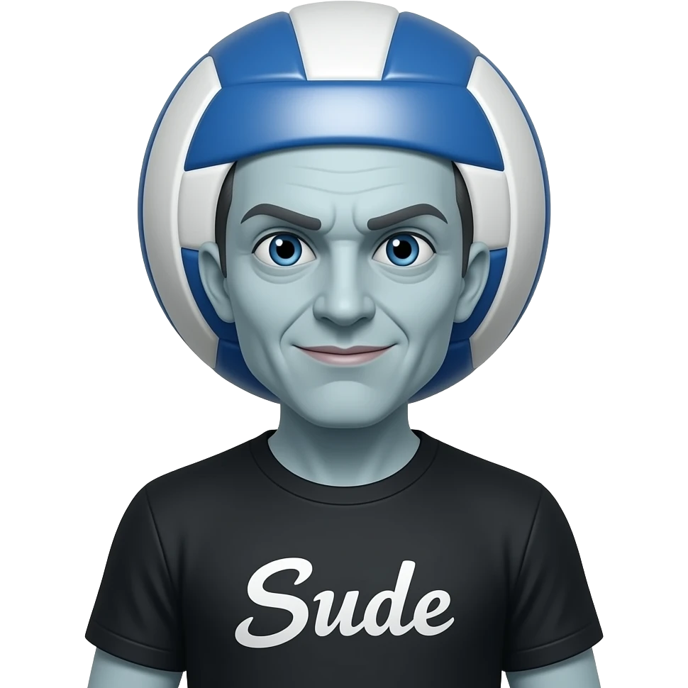 Voldemort wears a T-shirt with the word Sude on it his head is a volleyball emoji