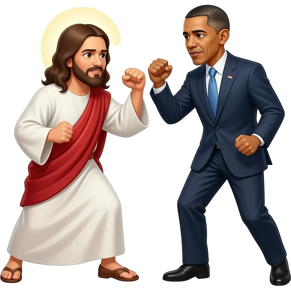 jesus having a fistfight with barack Obama emoji