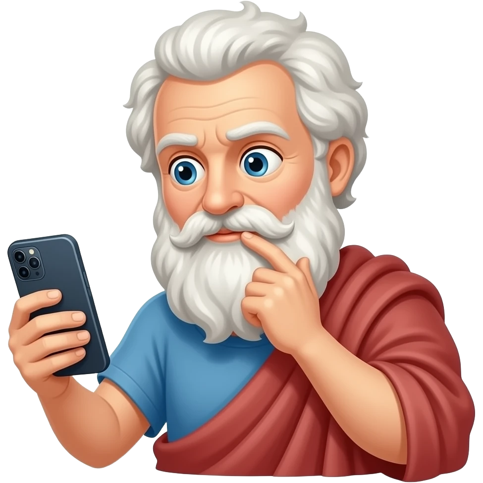 make emoji like Hippocrates is thinking with the phone in his hands looking at his phone emoji
