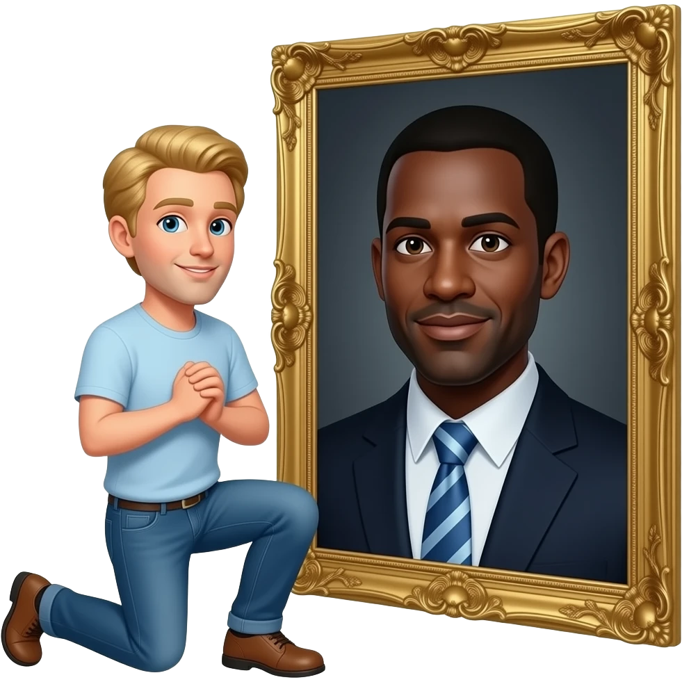 Blonde man kneeling in front of a dark man. emoji