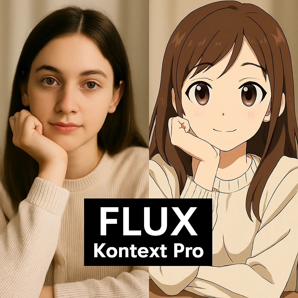 replace the logo with the text of "FLUX kontext pro", keep everything else same emoji