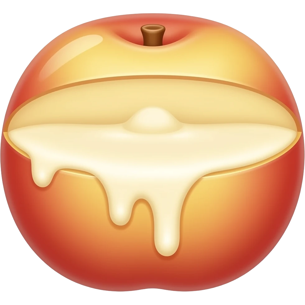 White chocolate dripping from the inside of nectarine emoji
