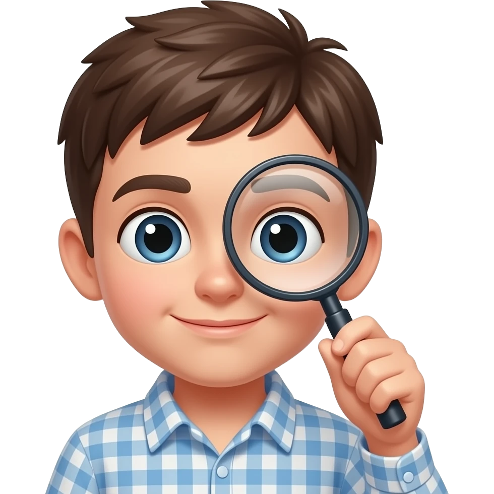 only head of boy find something, with magnify emoji