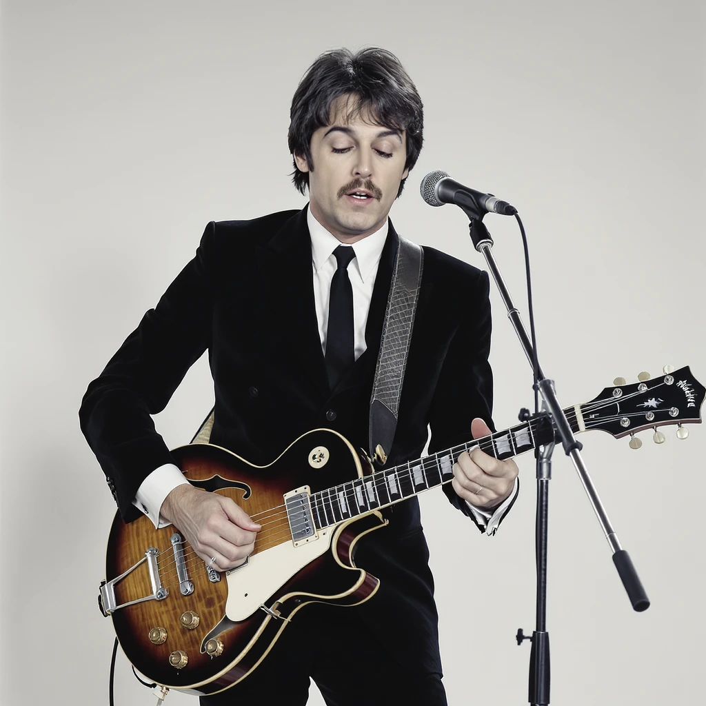 Paul McCartney playing guitar suit emoji