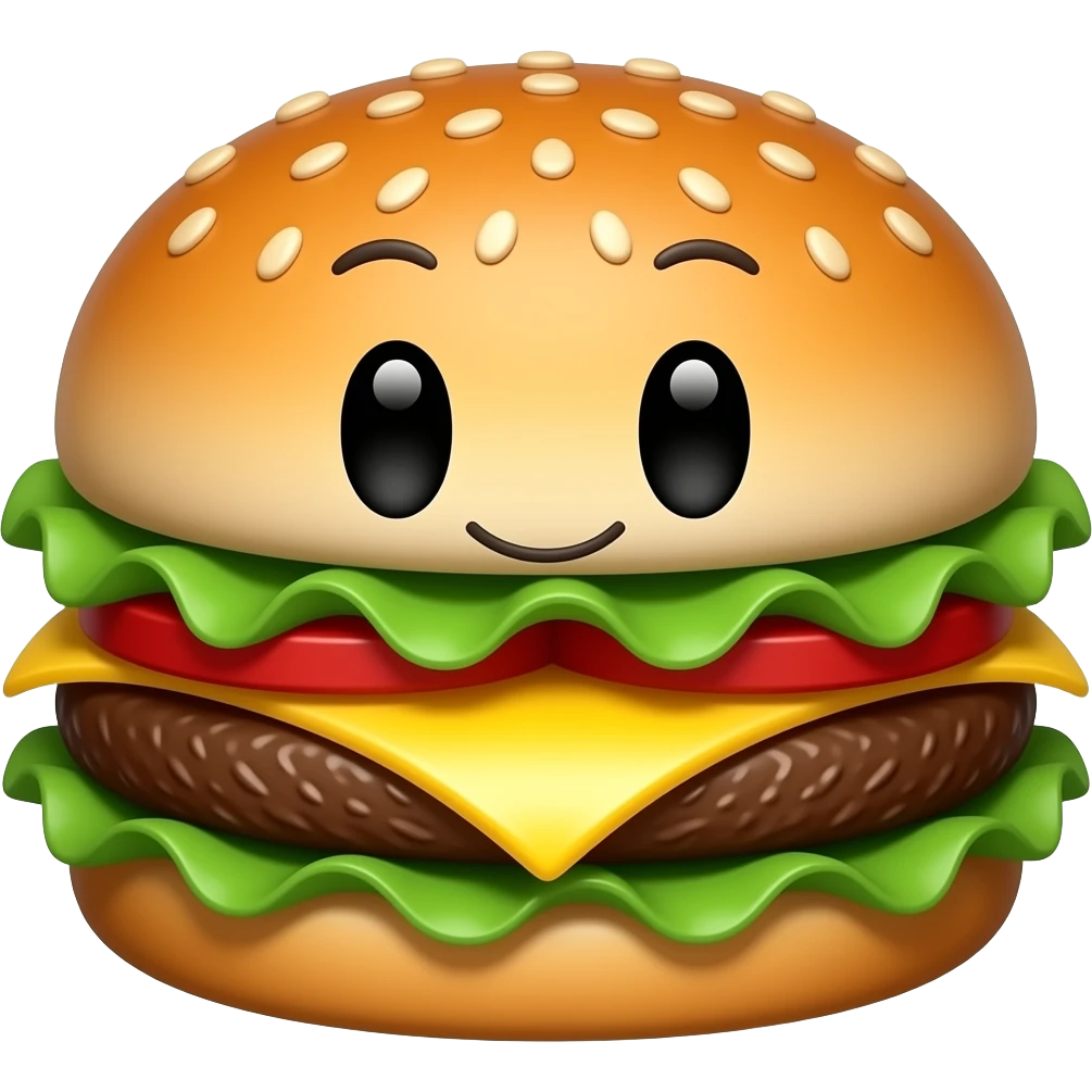 Um hambúrguer com olhos e um grande sorriso. emoji