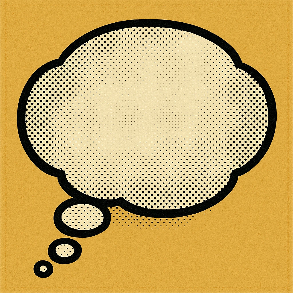 classic cartoon style empty thought bubble with rounded shape and small trailing bubbles emoji