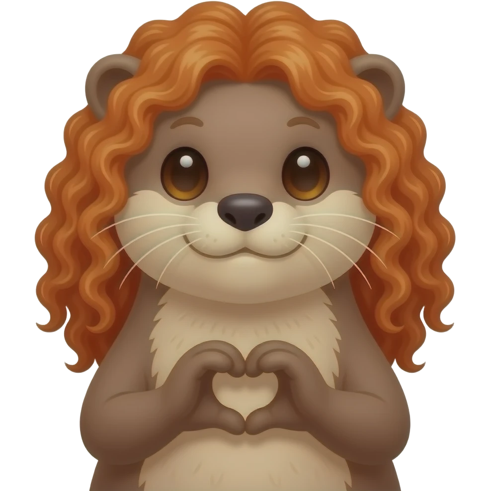 River otter with long curly red hair on head making heart hands with heart shaped eyes emoji