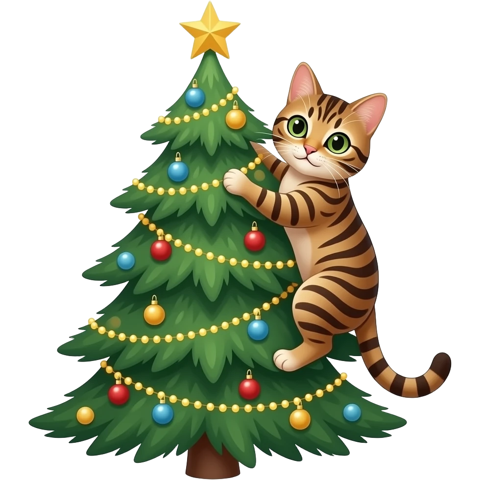 Cat climbing a Christmas tree emoji