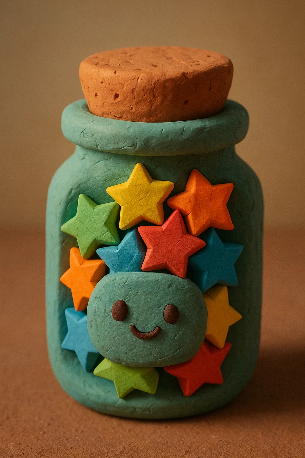 a cute jar with a cork lid, filled with origami stars emoji