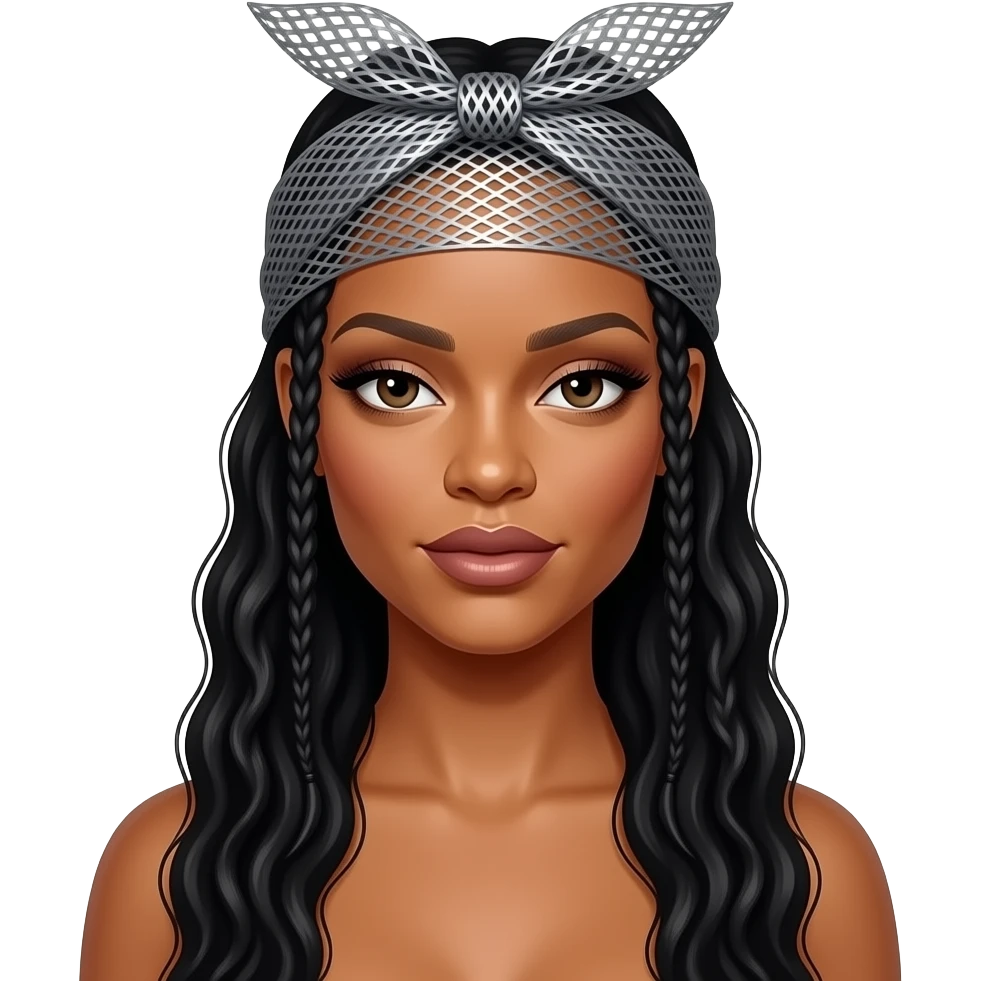 rihanna wearing mesh shimmery silver grey bandana emoji