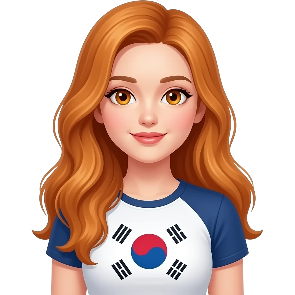 sexy girl with long ginger hair and ginger eyes a top with LOVE KOREA written on it emoji