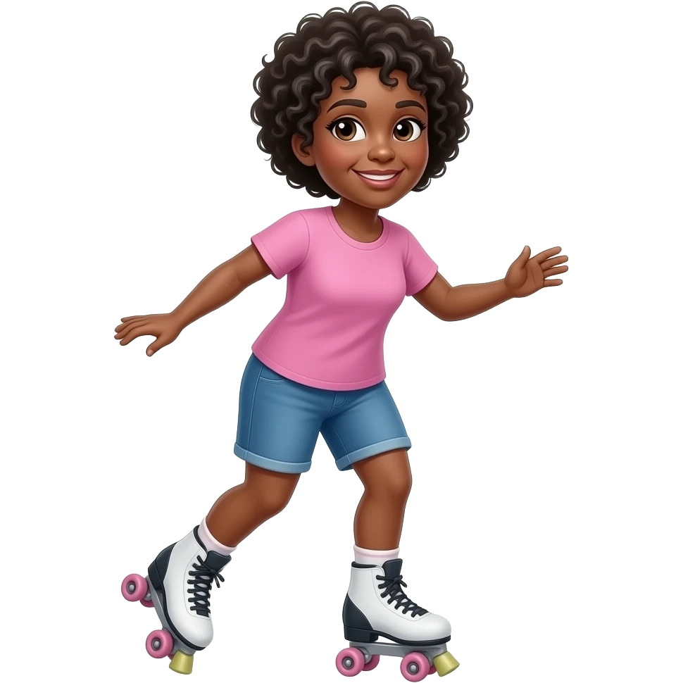 Older black lady, curly hair, roller skating emoji