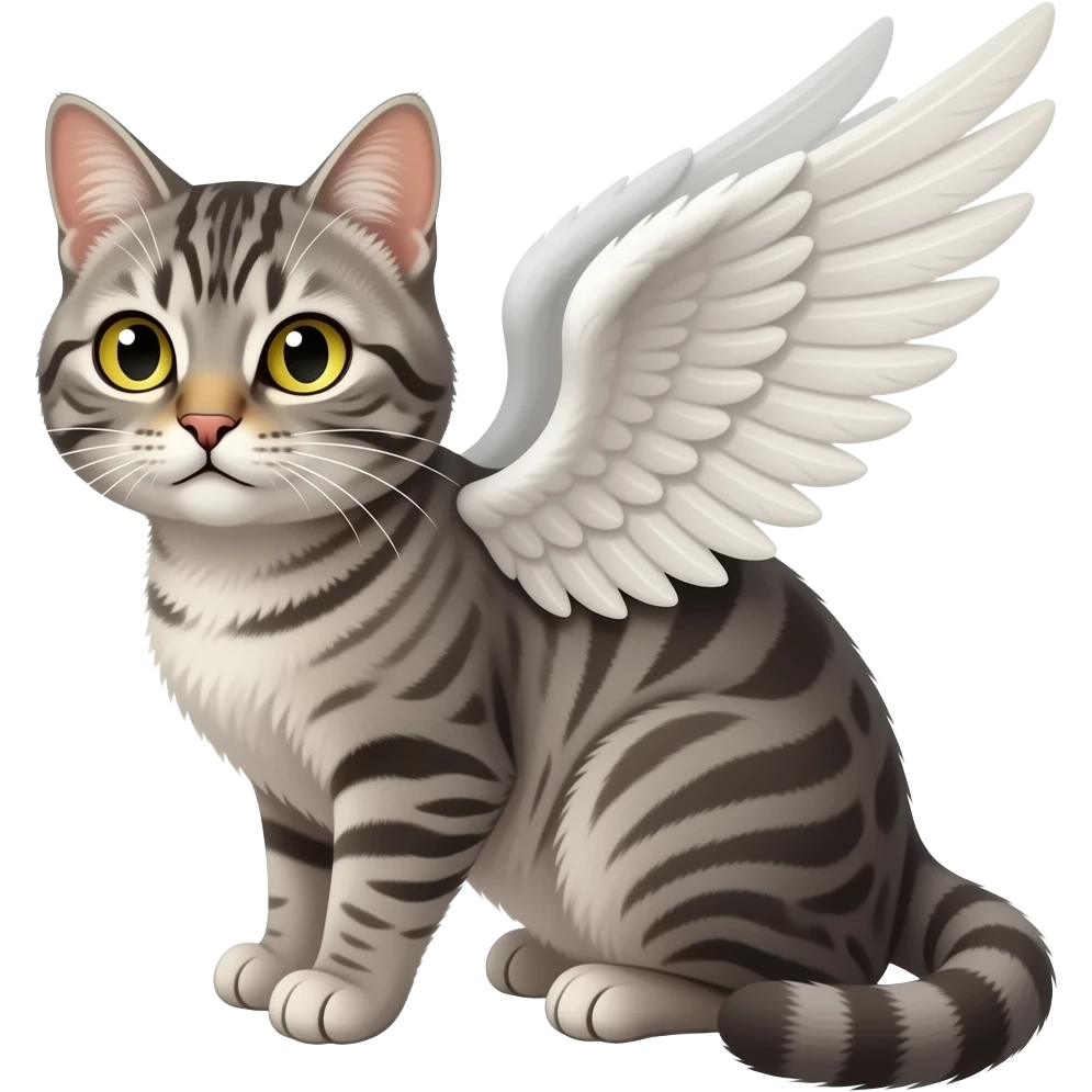 Tabby gray cat with wings and yellow eyes emoji