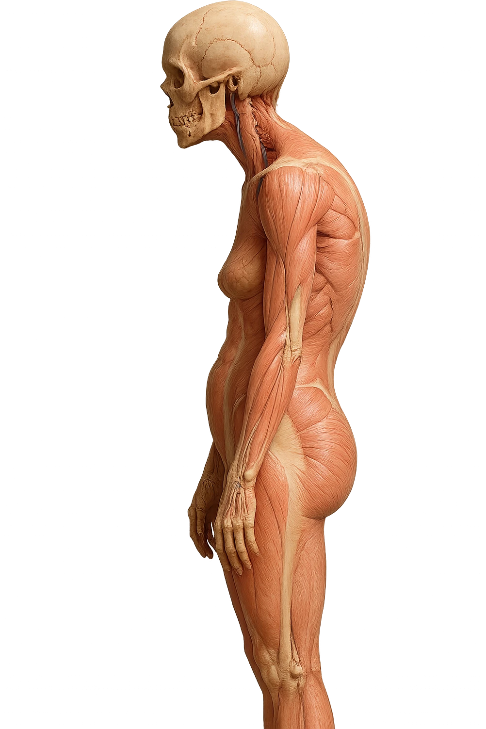 corpo umano anatomico di una donna di profilo con postura errata e spalle curve in avanti
IPERREALISTICO 4K emoji