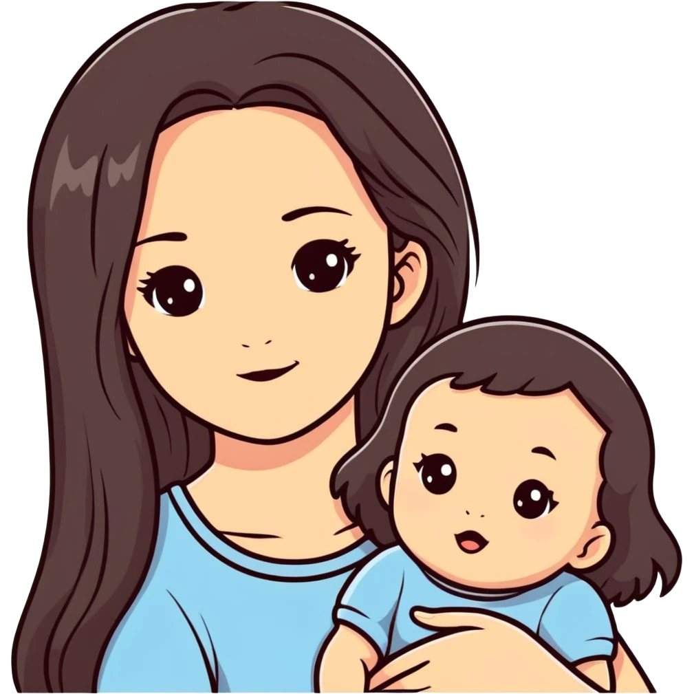 A girl with black brown long hair with baby face features with  emoji