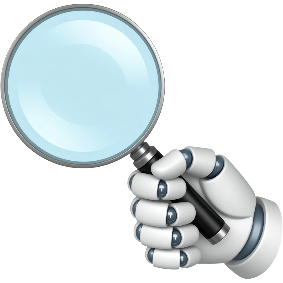 white robot hand holding magniying glass emoji