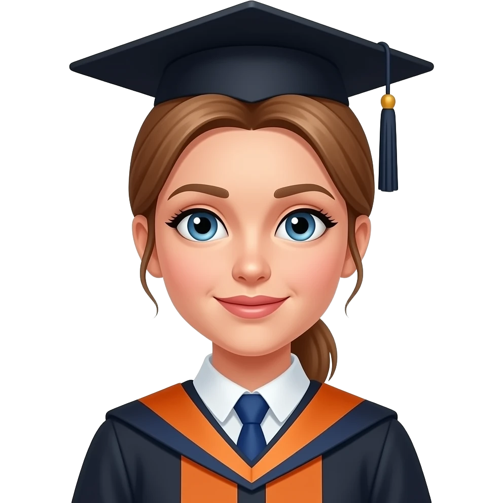 Female law student, light Brown hair in a Pony tail, Blue eyes emoji