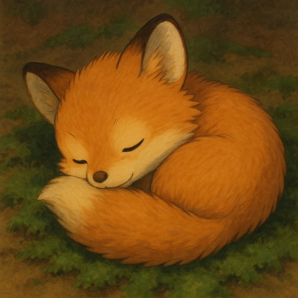 baby fox curled up sleeping, cozy emoji