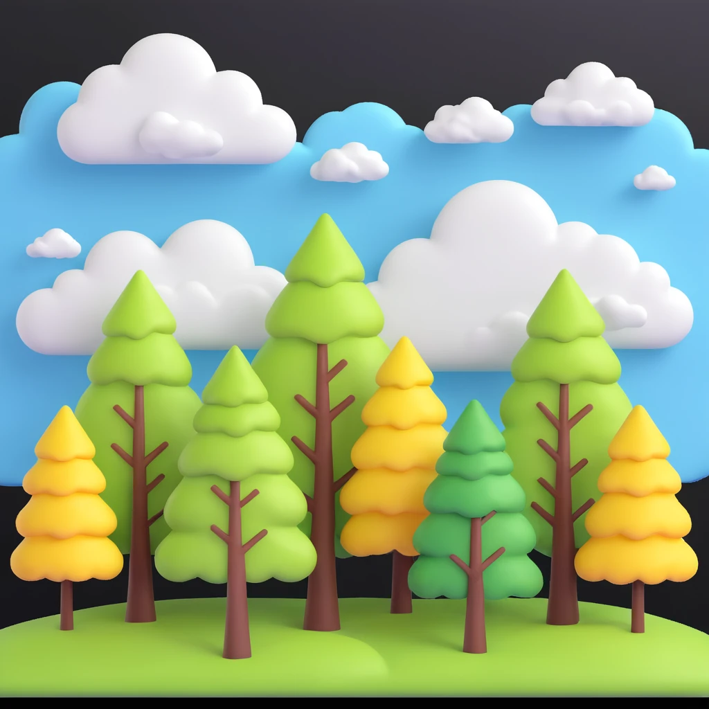 create a picture that shows a sunny day, trees, sky, clouds emoji