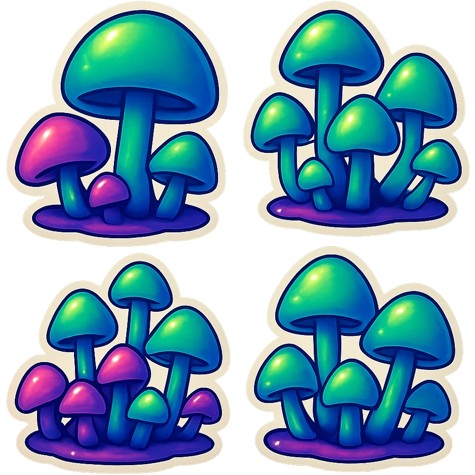 alien mushrooms. make a bunch of mushroom patches like the attached emoji