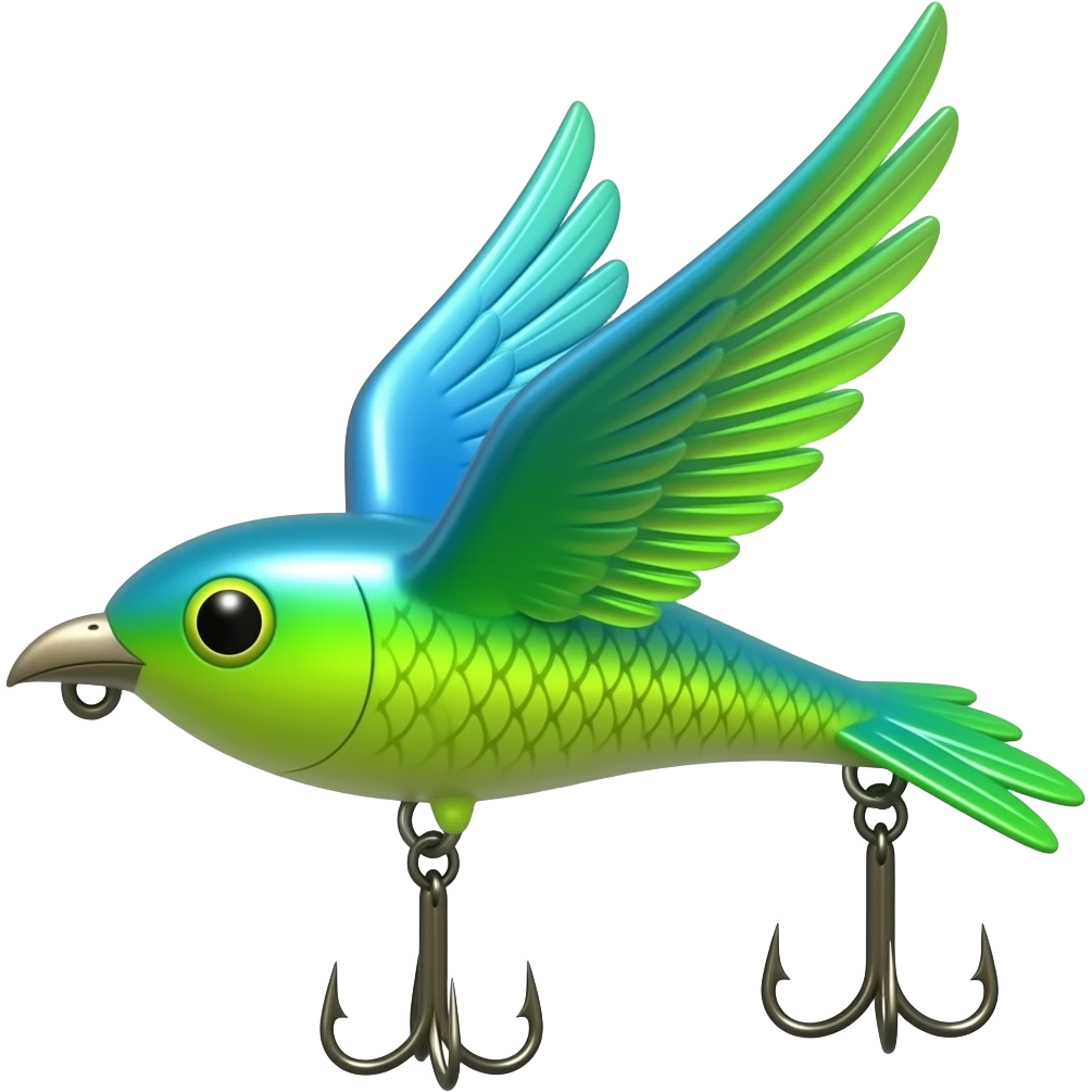 a fishing lure that is a bird with wings and is neon green and blue emoji