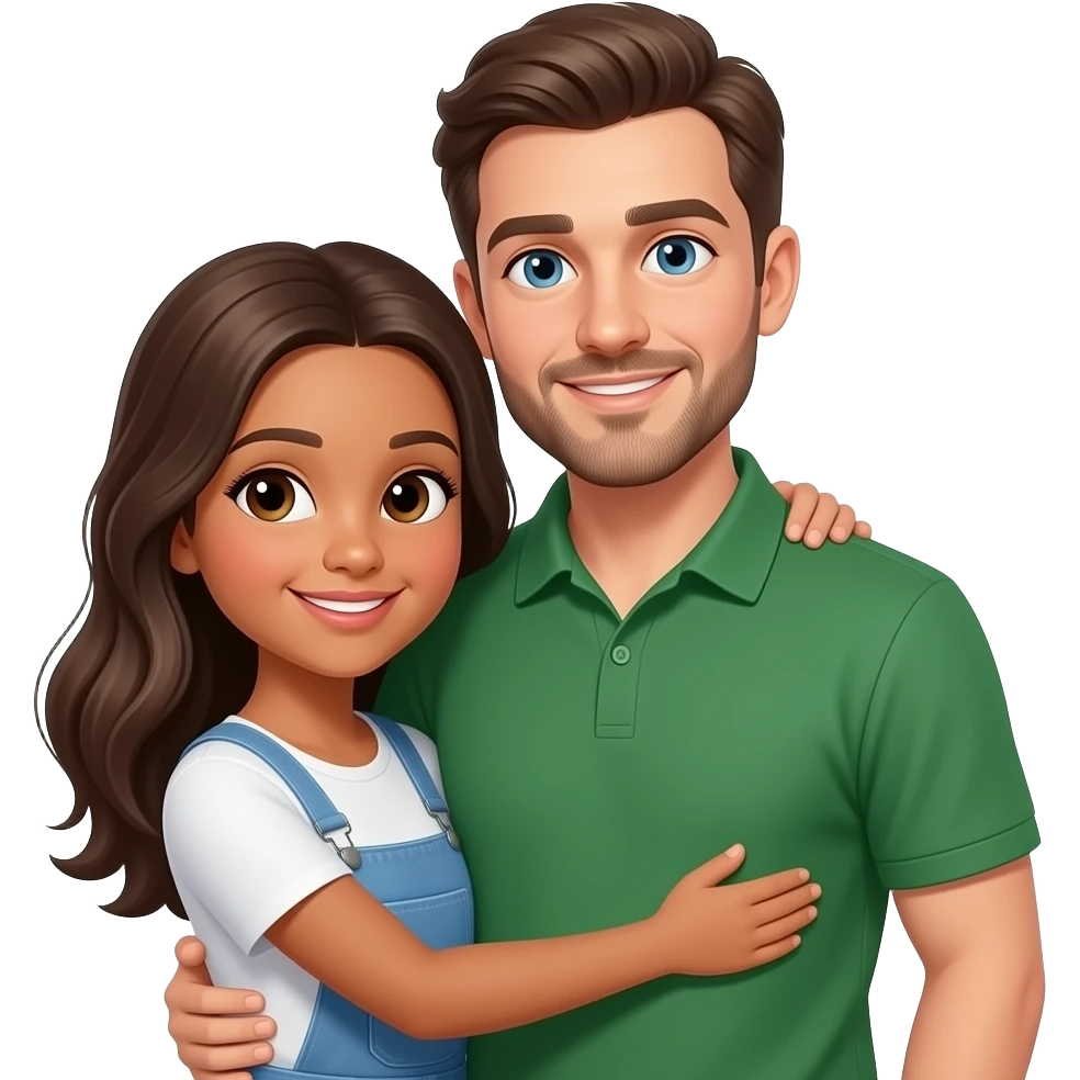 Young Laila, tall brunette Australian hugging tall Greek guy wearing green emoji