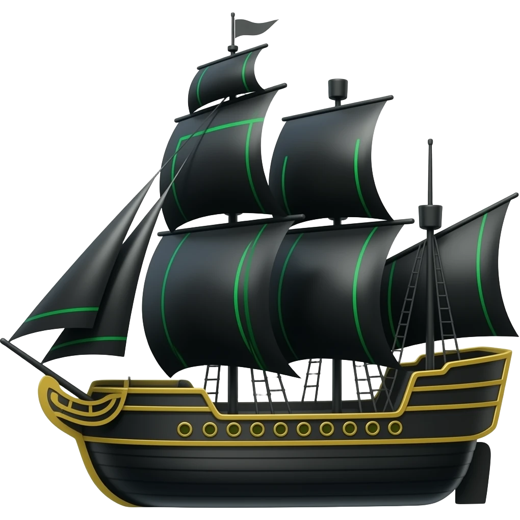 Green and gold lines black ship very long black wings emoji