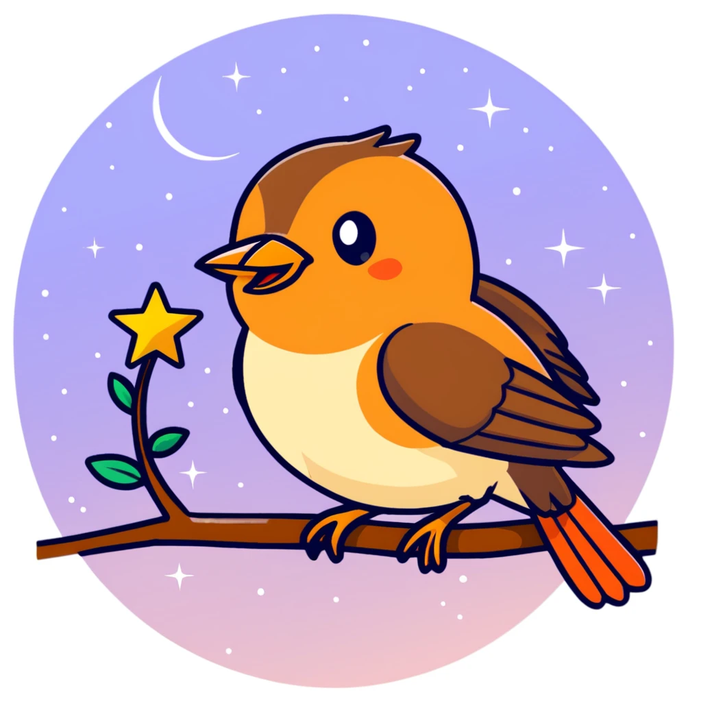 nightingale bird singing, small brown songbird against starry sky emoji