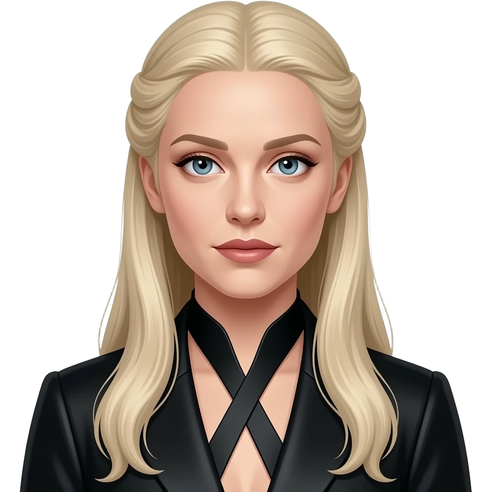 Narcissa Malfoy emoji, Apple style, clean 3D, soft gradients, adult woman, elegant aristocratic features, pale skin, long straight blonde, part of the hair is pinned back, the strands at the neck are black, sleek luxurious black outfit, high detail emoji