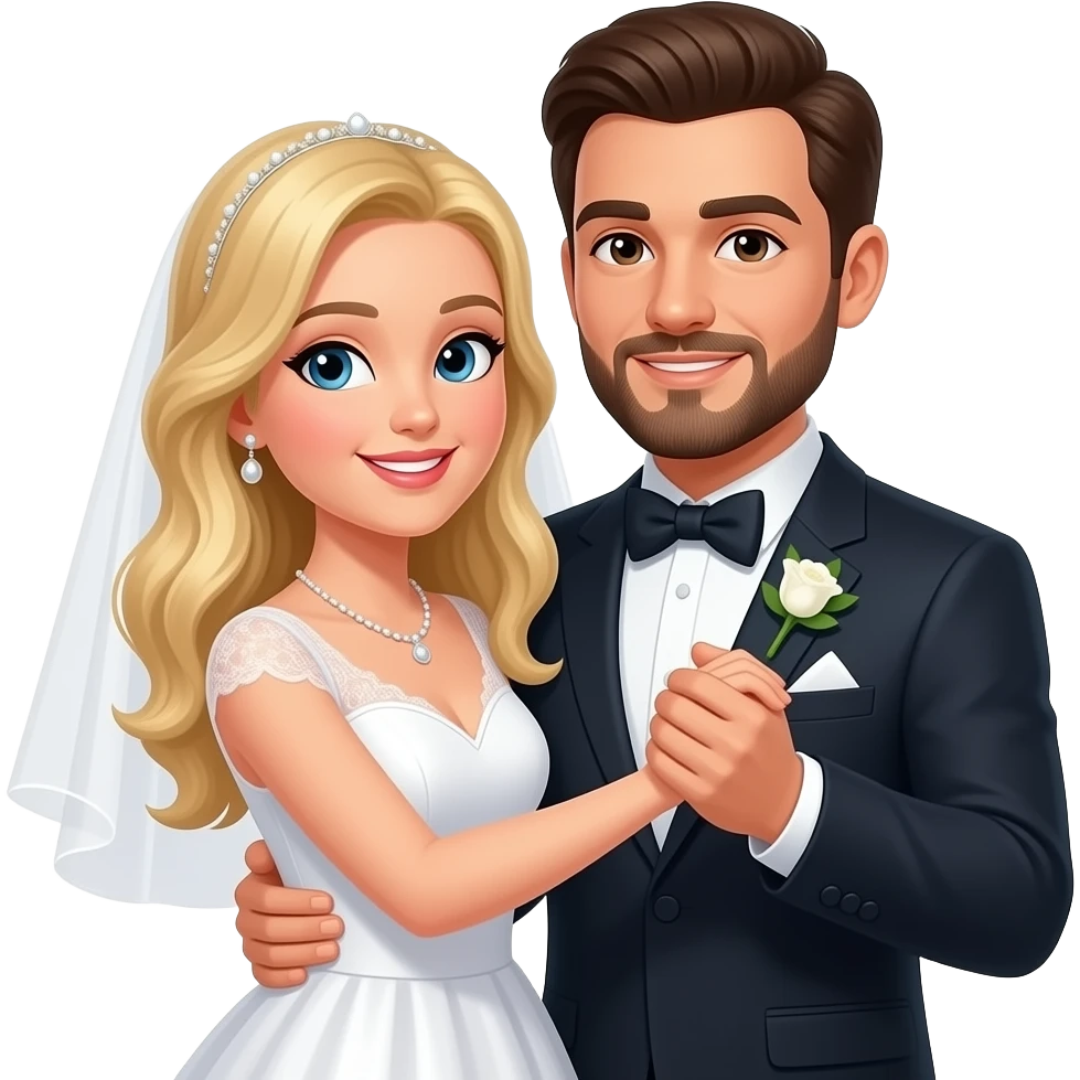 Married couple dancing at wedding, woman is blonde hair, man has a goatee emoji