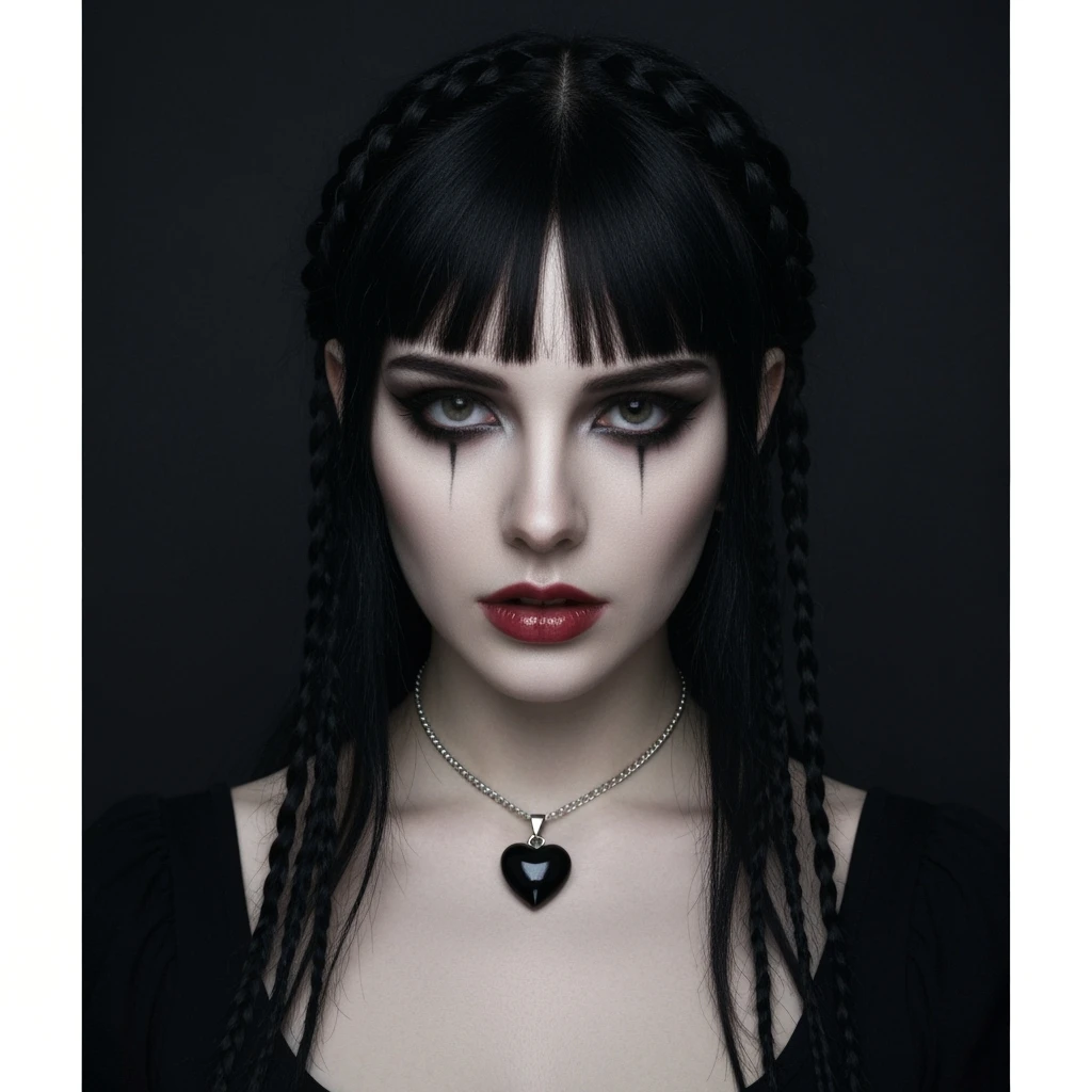 goth profile picture with a heart accent, cute, expressive, minimal, variation 2 emoji